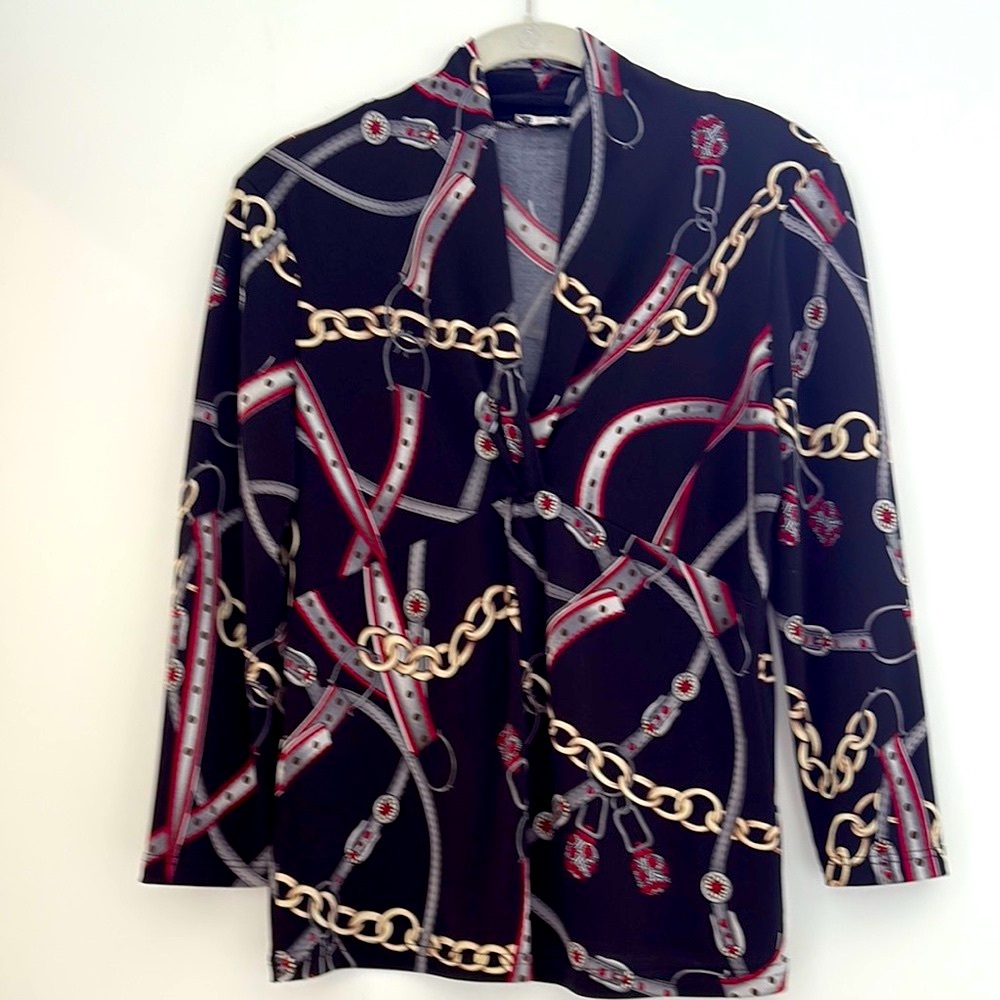 Conrad C Collection Black and Red Equestrian Pattern blouse